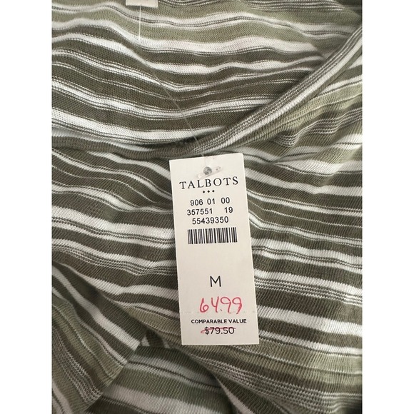 Talbots Olive Green Striped Cotton Tie-Waist Dress Medium Nature, Earth, NWT - Picture 3 of 4